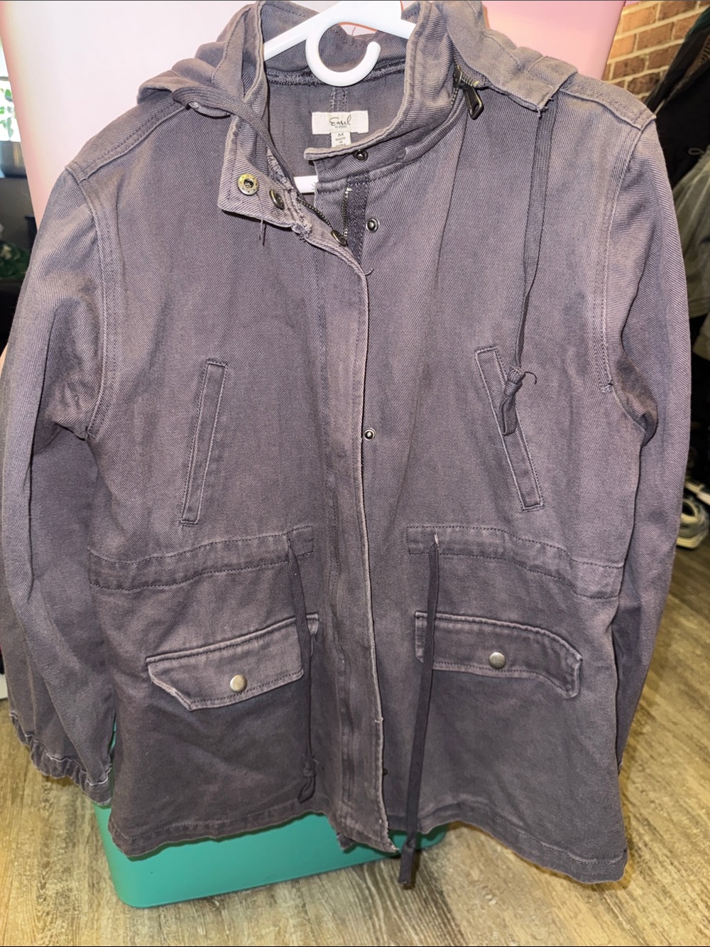 easel Washed Lavender Hooded Utility Jacket with removable hood